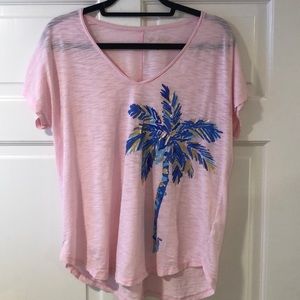 Lilly Pulitzer Pink Palm V-neck Tee
